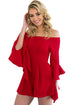 Red Off-shoulder Frill Sleeve Playsuit